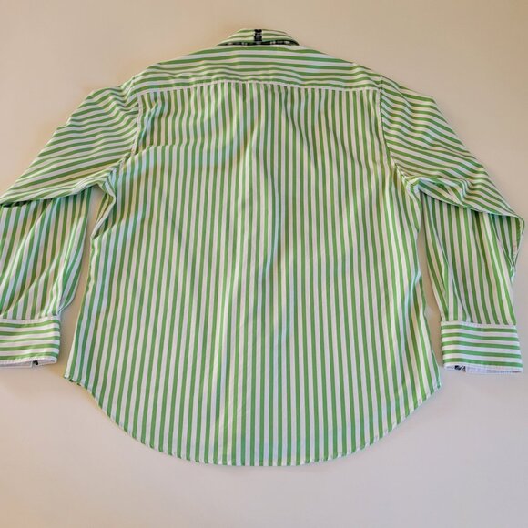 Robert Graham X Shirt Mens 2XL Green Striped Flip Cuff Button Up Cotton - Picture 3 of 9